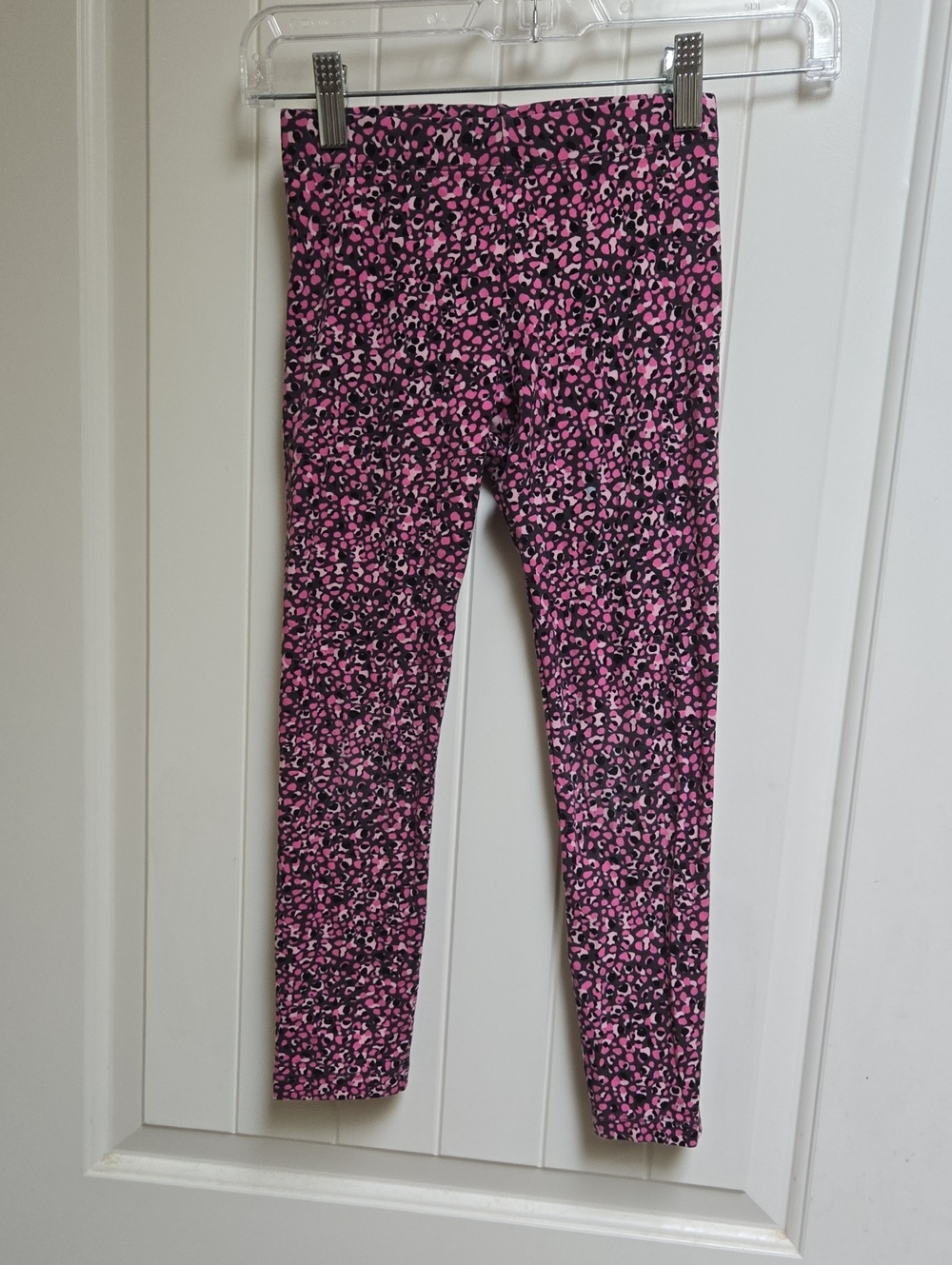 Watsons Girls Pink Black Leopard-Print Stretch Leggings Cotton Medium 10-12